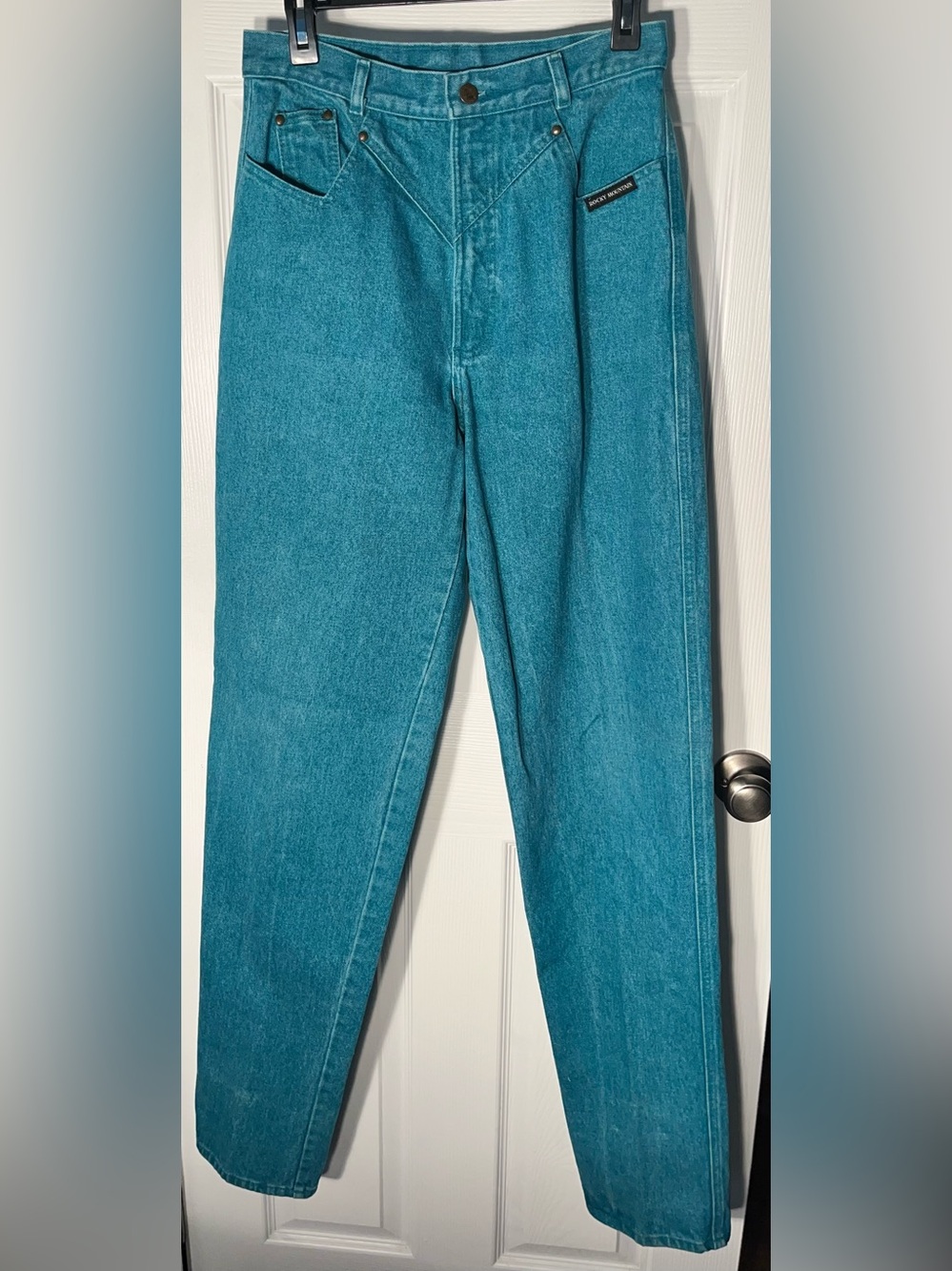Women’s Vintage Rocky Mountain Jeans Greenish Blue VTG Size 33/15 Made In USA